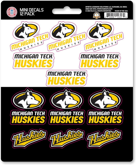 Michigan Tech University Huskies 12-Piece Mini Decal Sticker Set, 5x6 Inch Sheet, Gift for football fans for any hard surfaces around home, automotive, personal items