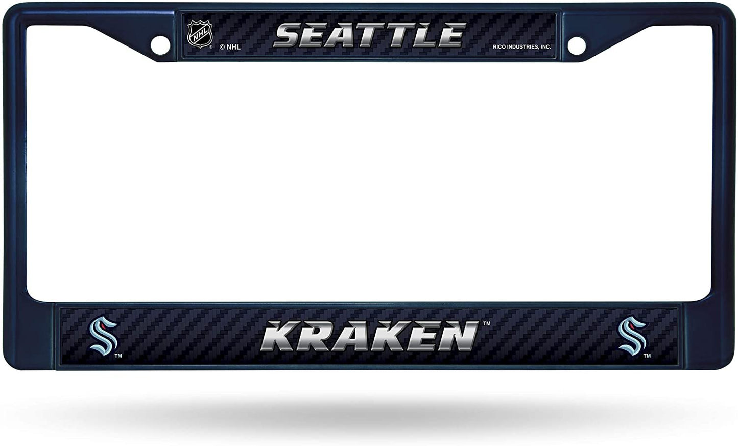 Seattle Kraken Premium Blue Metal License Plate Frame Chrome Tag Cover, 12x6 Inch