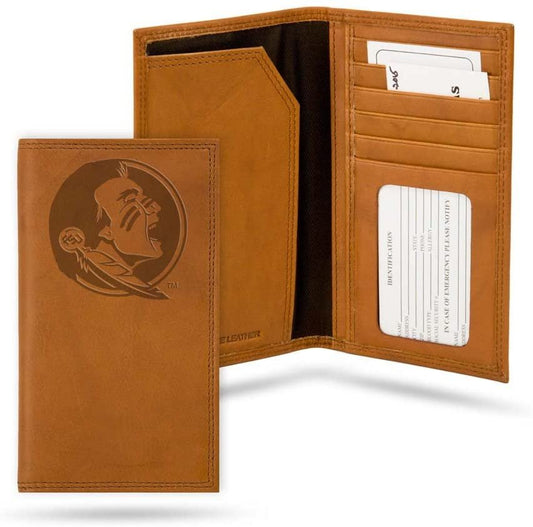 Florida State University Seminoles Premium Brown Leather Wallet, Roper Style, Embossed Laser Engraved