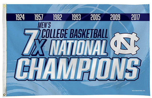 University of North Carolina Tar Heels 7-Time Champions Premium 3x5 Feet Flag Banner, Metal Grommets, Outdoor Use, Single Sided