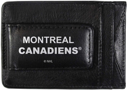 Montreal Canadiens Black Leather Wallet, Front Pocket Magnetic Money Clip, Printed Logo