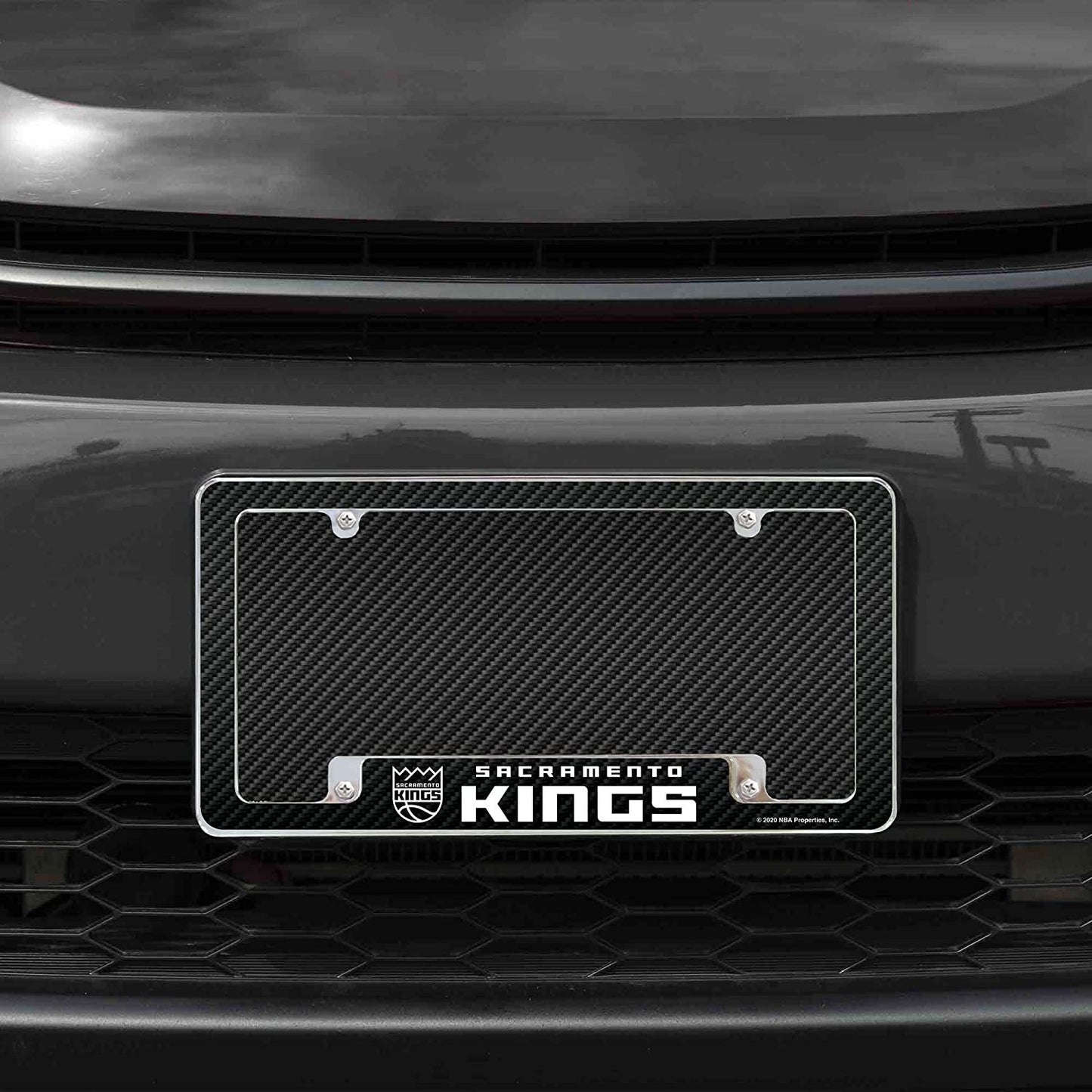Sacramento Kings Metal License Plate Frame Chrome Tag Cover Carbon Fiber Design 6x12 Inch