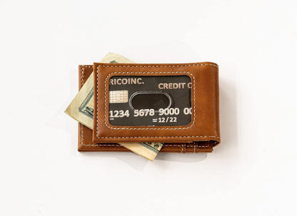 Rico Industries NFL Dallas Cowboys Premium Laser Engraved Vegan Brown Leather Front Pocket Wallet - Compact and Slim yet Sturdy Design - Perfect to Show Your Team Pride or Gift
