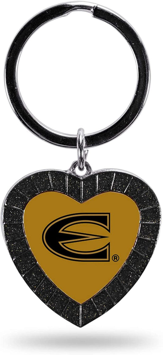 NCAA Emporia State Hornets NCAA Rhinestone Heart Colored Keychain, Black, 3-inches in length