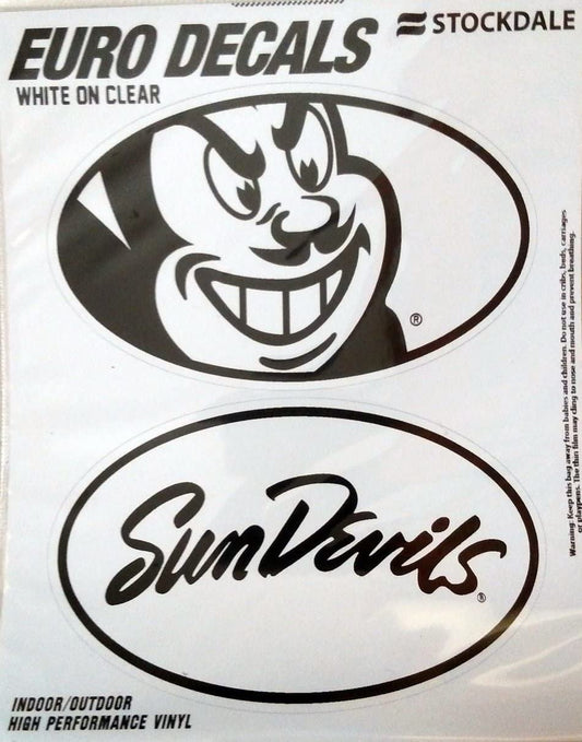 Arizona State University Sun Devils 2-Piece White and Clear Euro Decal Sticker Set, 4x2.5 Inch Each