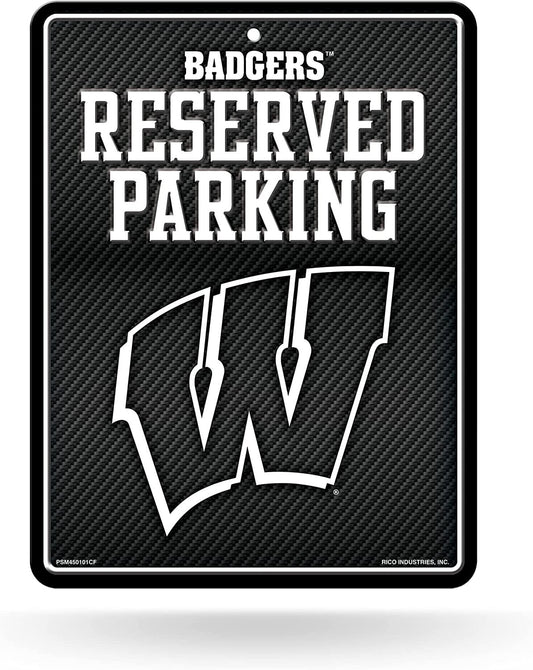 University of Wisconsin Badgers Metal Parking Novelty Wall Sign 8.5 x 11 Inch Carbon Fiber Design