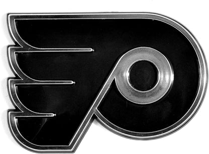Philadelphia Flyers Auto Emblem, Silver Chrome Color, Raised Molded Shape Cut Plastic, Adhesive Tape Backing