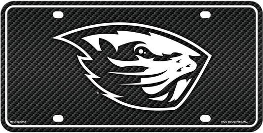 Oregon State University Beavers Metal Auto Tag License Plate, Carbon Fiber Design, 6x12 Inch