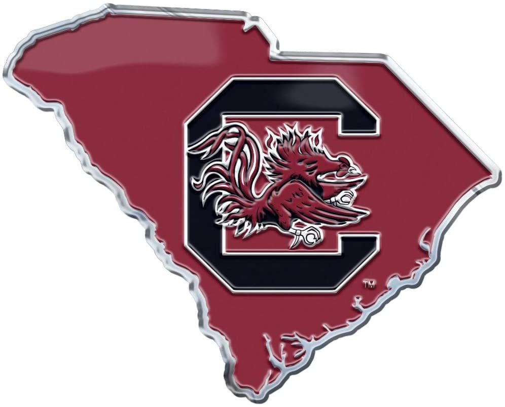University of South Carolina Gamecocks Team State Design Auto Emblem, Aluminum Metal, Embossed Team Color, Raised Decal Sticker, Full Adhesive Backing