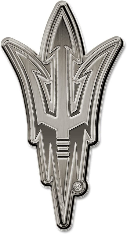 Arizona State University Sun Devils Premium Solid Metal Raised Auto Emblem, Antique Nickel Finish, Shape Cut, Adhesive Backing