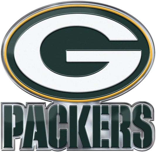 Green Bay Packers Premium Aluminum Metal Raised Auto Emblem, Color Embossed, Full Adhesive Backing
