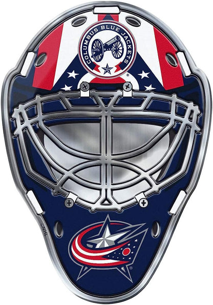 Columbus Blue Jackets Mask Auto Emblem, Aluminum Metal, Embossed Team Color, Raised Decal Sticker, Full Adhesive Backing