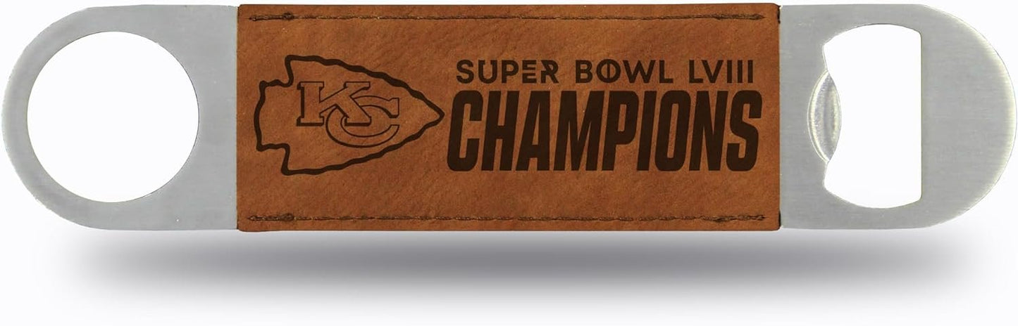 Rico Industries NFL Football Kansas City Chiefs 2024 Super Bowl Champions Faux Leather Laser Engraved Bar Blade - Great Beverage Accessory for Game Day