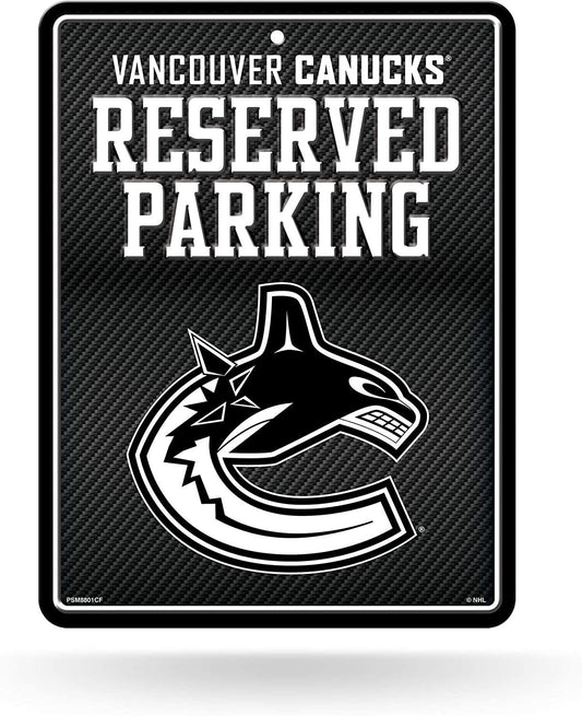 Vancouver Canucks Metal Parking Novelty Wall Sign 8.5 x 11 Inch Carbon Fiber Design