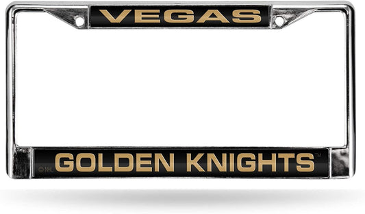 Vegas Golden Knights Metal License Plate Frame Chrome Tag Cover, Laser Acrylic Mirrored Inserts, 12x6 Inch