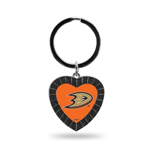 Ducks Colored Rhinestone Heart Keychain - Black