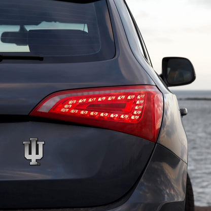 Indiana University Hoosiers Auto Emblem, Silver Chrome Color, Raised Molded Plastic, 3.5 Inch, Adhesive Tape Backing