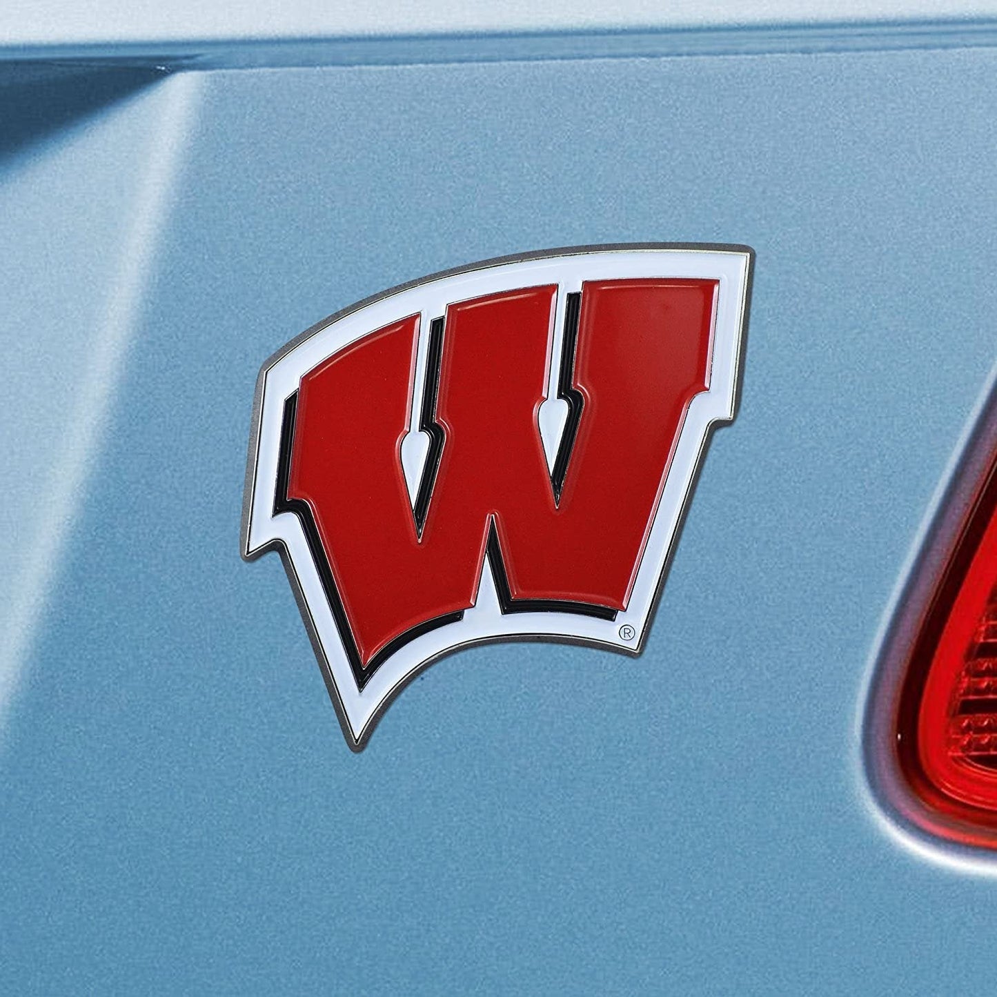 University of Wisconsin Badgers Premium Solid Metal Raised Auto Emblem, Shape Cut, Adhesive Backing