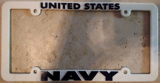 Navy White Plastic License Plate Frame Tag Cover United States Military US