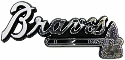 Atlanta Braves Auto Emblem, Plastic Molded, Silver Chrome Color, Raised 3D Effect, Adhesive Backing
