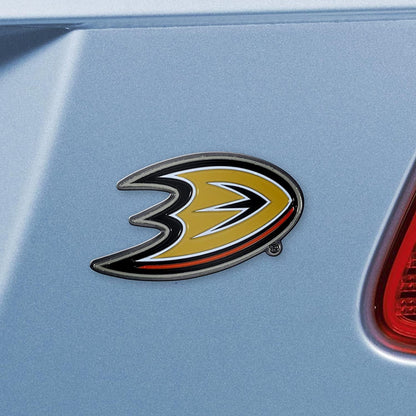Anaheim Ducks Premium Solid Metal Raised Auto Emblem, Team Color, Shape Cut, Adhesive Backing