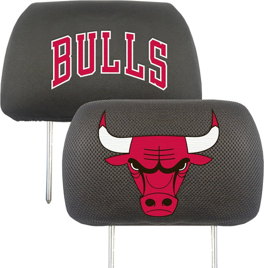 Chicago Bulls Premium Pair of Embroidered Auto Head Rest Covers, Black, Elastic, 10x14 Inch