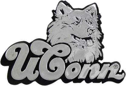 University of Connecticut Huskies Uconn Silver Chrome Color Auto Emblem Molded Raised Adhesive Tape Backing