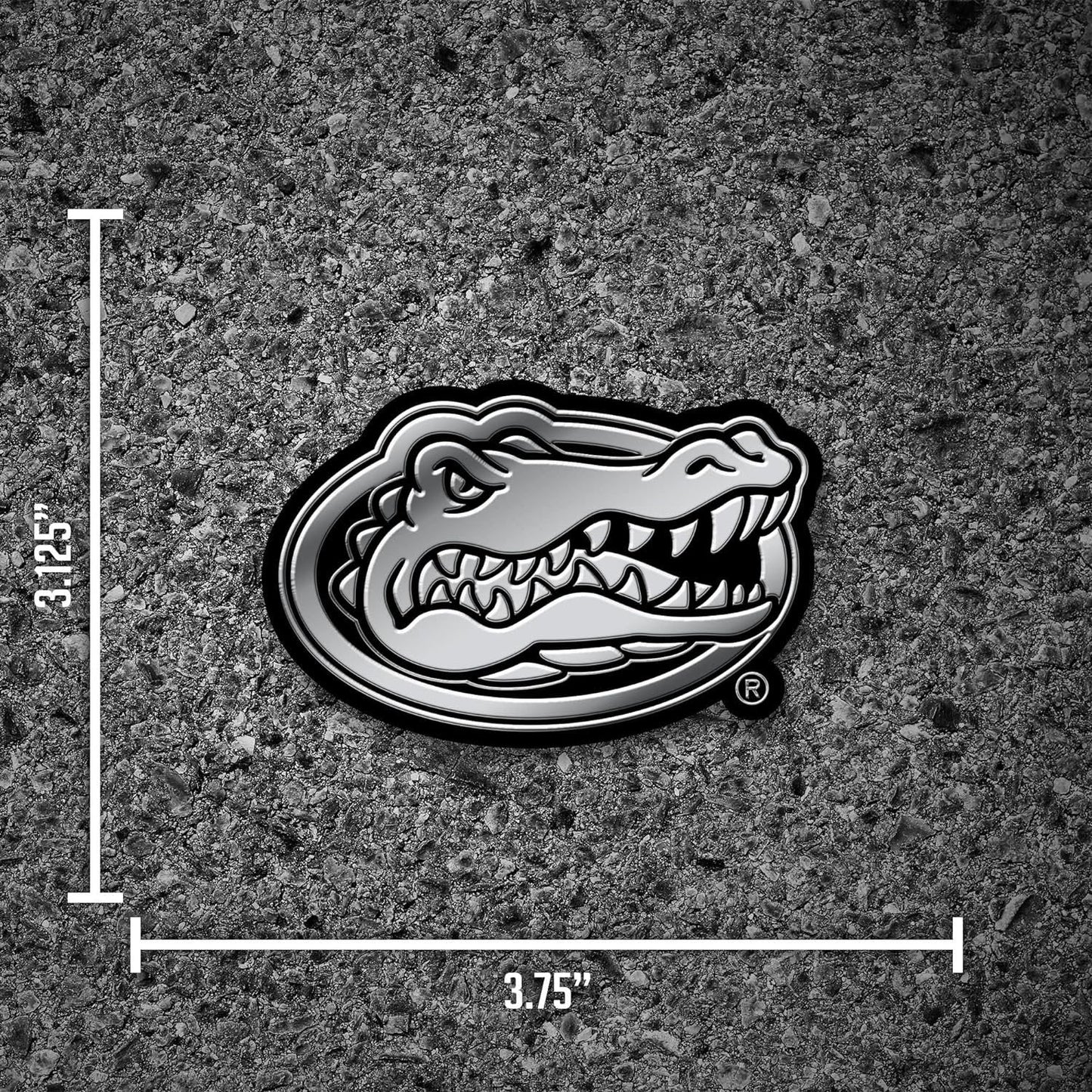 University of Florida Gators Auto Emblem, Silver Chrome Color, Raised Molded Plastic, 3.5 Inch, Adhesive Tape Backing