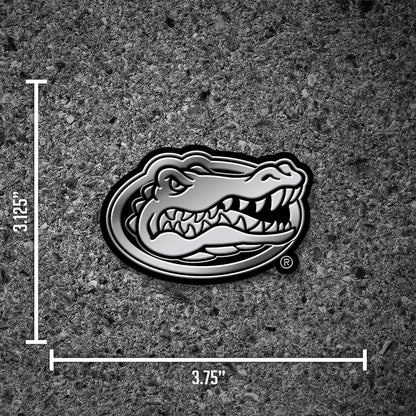 University of Florida Gators Auto Emblem, Silver Chrome Color, Raised Molded Plastic, 3.5 Inch, Adhesive Tape Backing