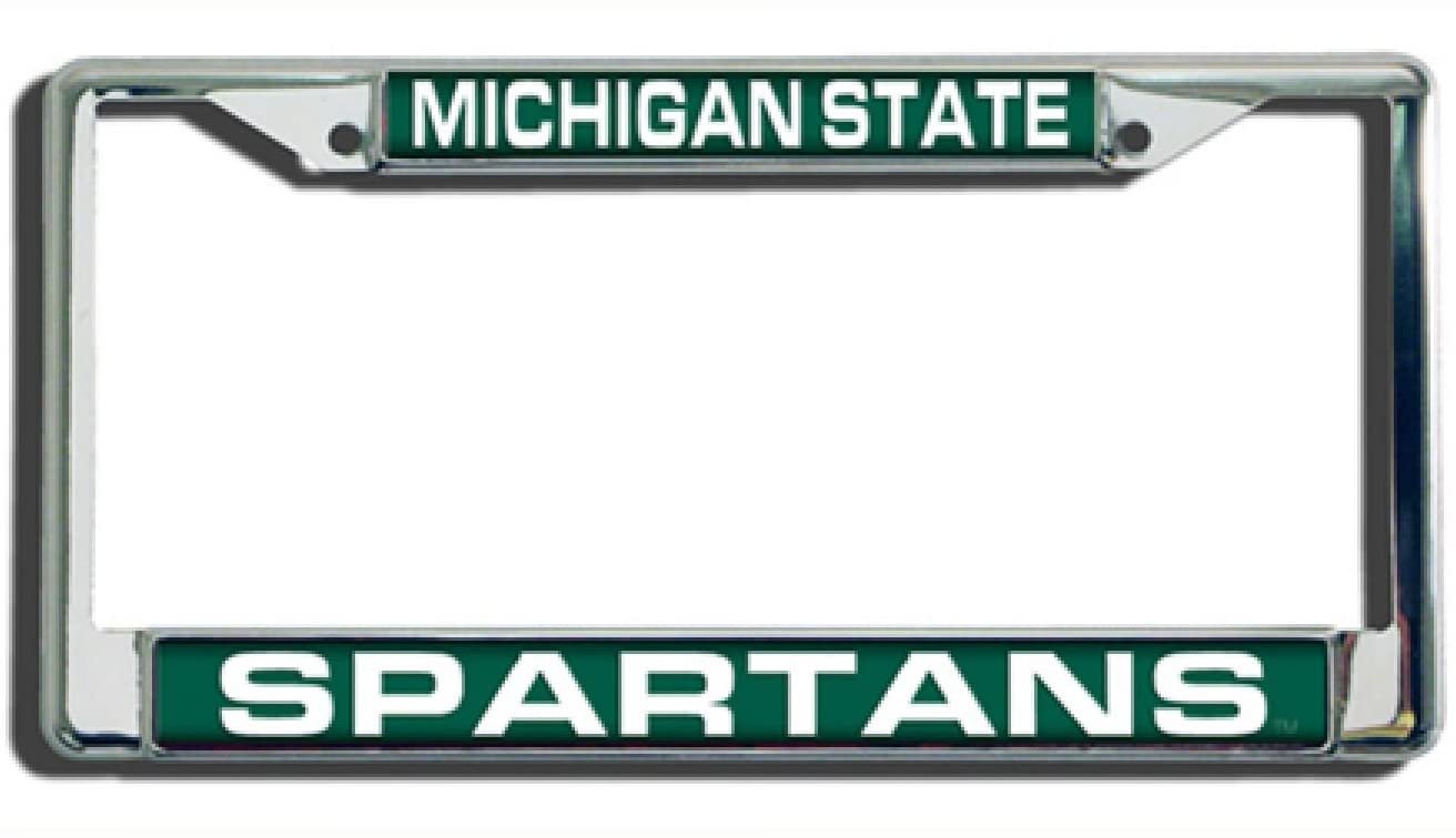 Michigan State University Spartans Chrome Metal License Plate Frame Tag Cover, Laser Mirrored Inserts, 12x6 Inch