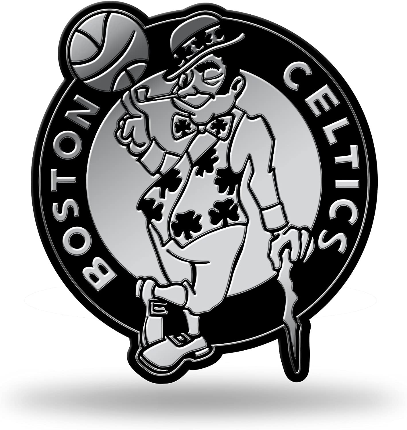 Boston Celtics Silver Chrome Color Auto Emblem, Raised Molded Plastic, 3.5 Inch, Adhesive Tape Backing