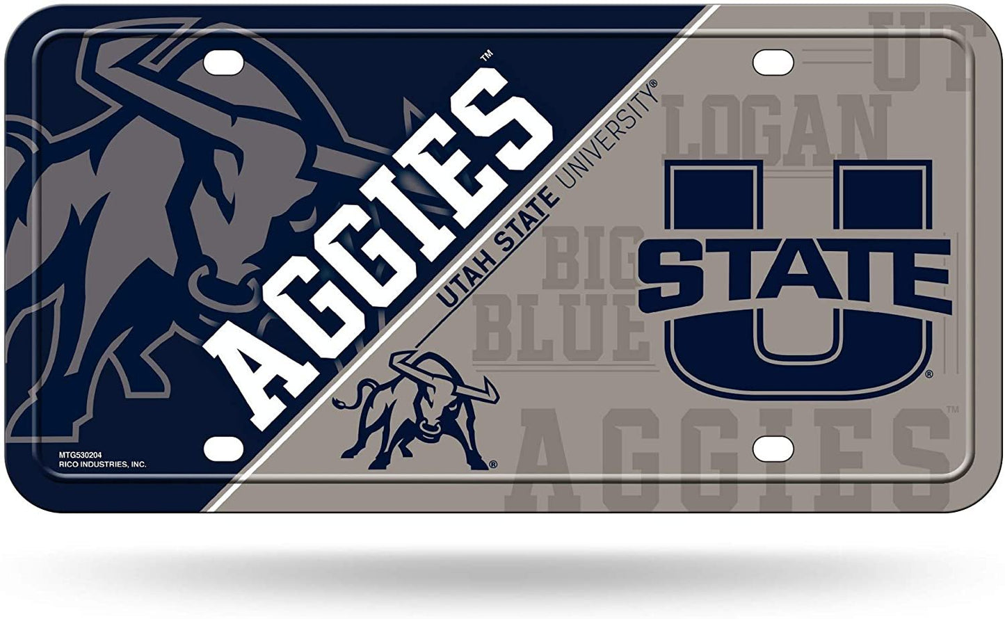 Utah State University Aggies Metal Auto Tag License Plate, Split Design, 6x12 Inch
