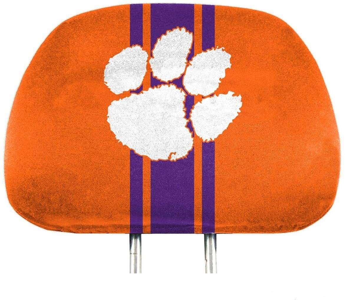 Clemson University Tigers Premium Pair of Auto Head Rest Covers, Full Color Printed, Elastic, 10x14 Inch