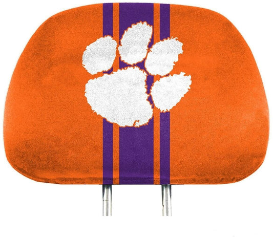 Clemson University Tigers Premium Pair of Auto Head Rest Covers, Full Color Printed, Elastic, 10x14 Inch