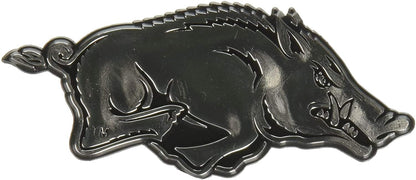 University of Arkansas Razorbacks Auto Emblem, Silver Chrome Color, Raised Molded Shape Cut Plastic, Adhesive Tape Backing