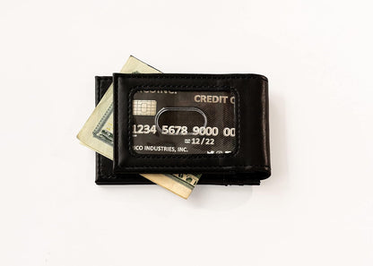Cincinnati Bengals Premium Black Leather Wallet, Front Pocket Magnetic Money Clip, Laser Engraved, Vegan