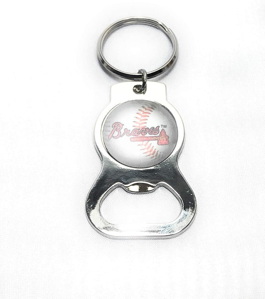 Atlanta Braves Premium Solid Metal Bottle Opener Keychain, Silver Key Ring, Team Logo