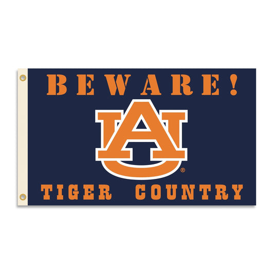 Auburn University Tigers 3x5 Feet Flag Banner, Beware Design, Metal Grommets, Outdoor Use, Single Sided