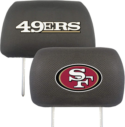 San Francisco 49ers Pair of Premium Auto Head Rest Covers, Embroidered, Black Elastic, 14x10 Inch