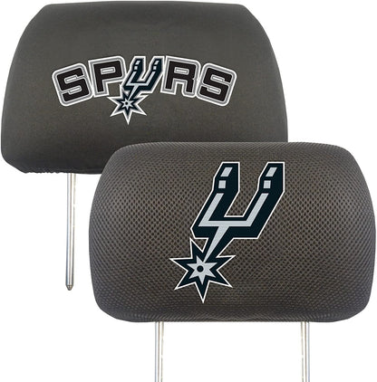 San Antonio Spurs Pair of Premium Auto Head Rest Covers, Embroidered, Black Elastic, 14x10 Inch