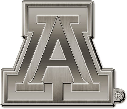 University of Arizona Wildcats Premium Solid Metal Raised Auto Emblem, Antique Nickel Finish, Shape Cut, Adhesive Backing