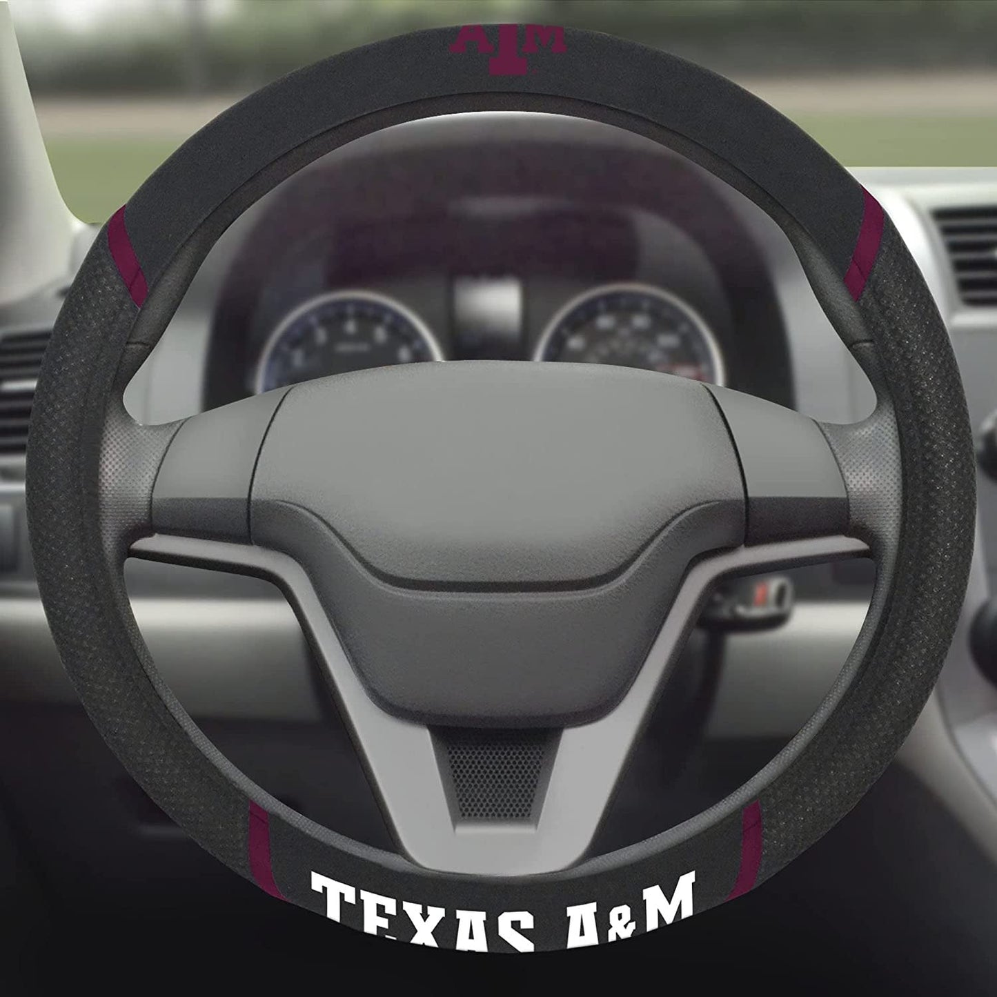 Texas A&M Aggies Steering Wheel Cover Embroidered Black 15 Inch University