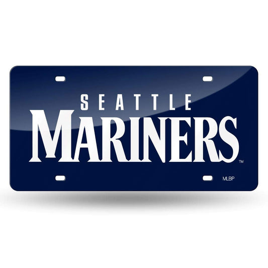 Seattle Mariners Laser Cut Tag License Plate, Blue Mirrored Acrylic Inlaid, 12x6 Inch