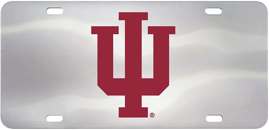 Indiana University Hoosiers License Plate Tag, Premium Stainless Steel Diecast, Chrome, Raised Solid Metal Color Emblem, 6x12 Inch