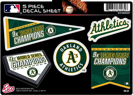 Athletics A's Decal Sticker 9X Time Champions 5 Piece Multi Sheet Flat Vinyl Emblem World Series Baseball