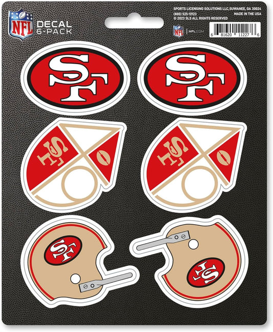 NFL Vintage Decals Stickers 6-Piece Set - Great Gift for Football Fans - Works On Hard Surfaces - for Homes, Cars, Trucks, SUVs, Personal Items, Laptops, Cell Phones