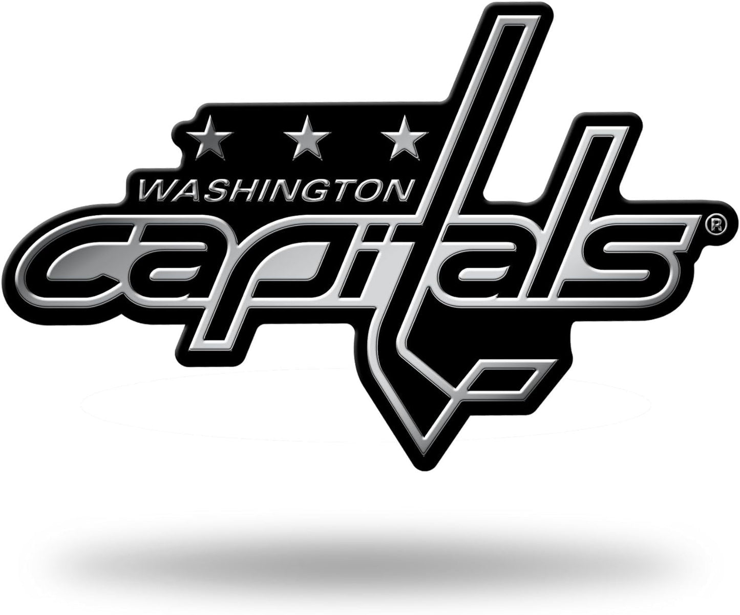Washington Capitals Auto Emblem, Silver Chrome Color, Raised Molded Plastic, 3.5 Inch, Adhesive Tape Backing
