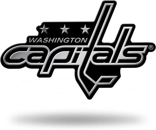 Washington Capitals Auto Emblem, Silver Chrome Color, Raised Molded Plastic, 3.5 Inch, Adhesive Tape Backing
