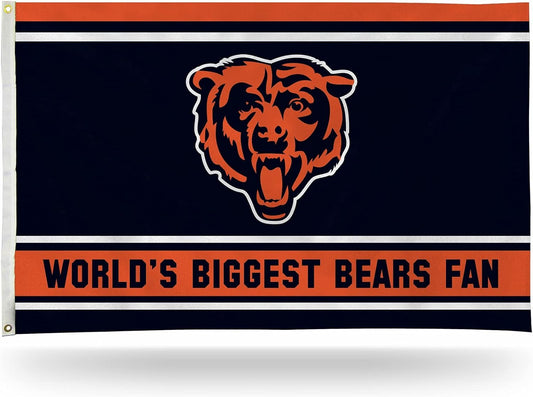 Chicago Bears 3x5 Feet Flag Banner, World's Biggest Fan, Metal Grommets, Single Sided, Indoor or Outdoor Use