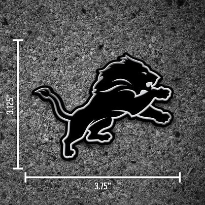 Detroit Lions Auto Emblem, Silver Chrome Color, Raised Molded Plastic, 3.5 Inch, Adhesive Tape Backing
